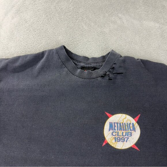 VTG Metallica Covering the World Club 1997 Giant Tag Men's Sz Large Distressed - Picture 12 of 16